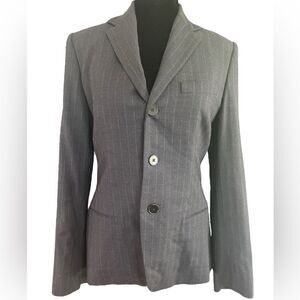 Vintage Ralph Lauren Gray Blazer Size 6 Wool Tailored Pinstriped Academia Preppy